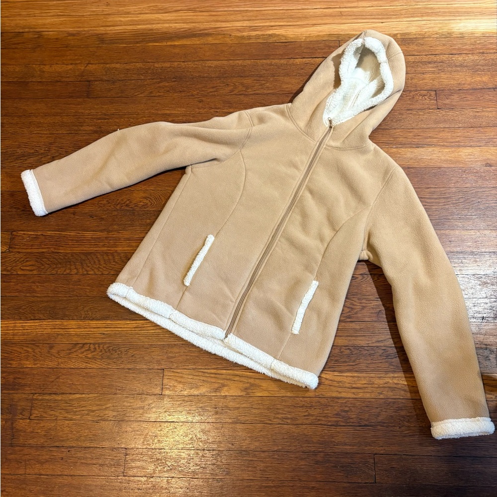 Faded Glory Women's Beige Sherpa Lined Hooded Fleece Jacket Size Large
